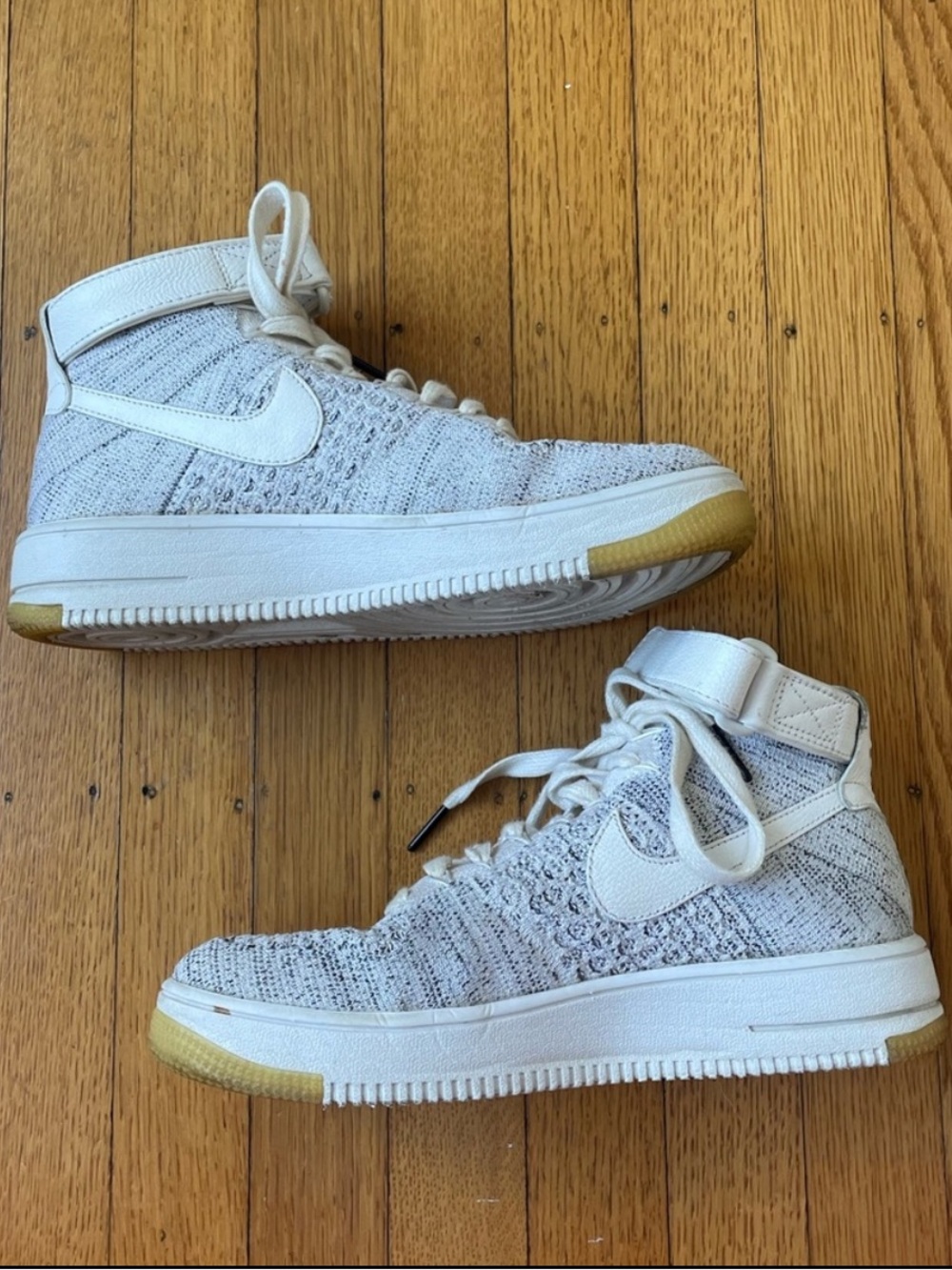 Nike Flyknit High-Top Sneakers - White with Gum Accents